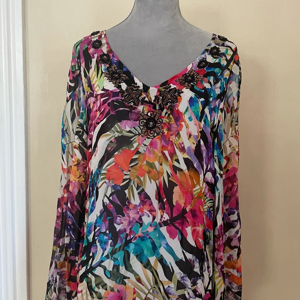 Nicole Miller Floral Beaded Tunic